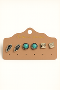 Turquoise Leaf Trio Stud Set