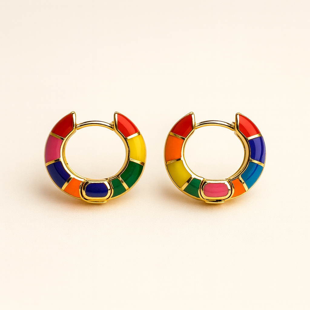 Rainbow Radiance Enamel Hoop Earrings